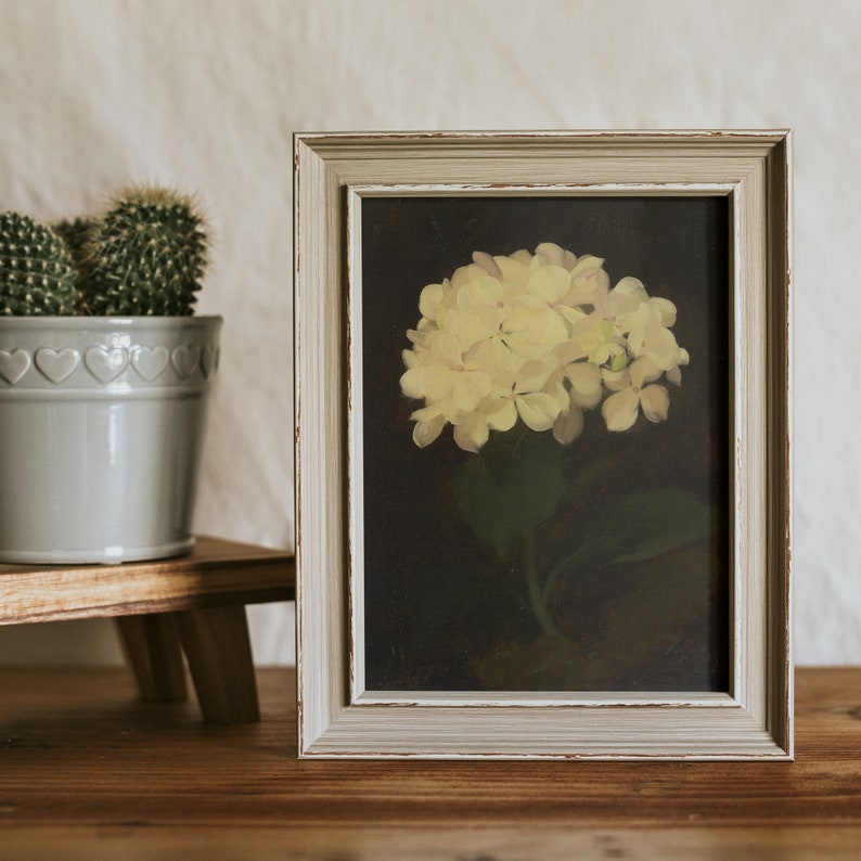 Hydrangea Painting, Vintage Still Life Print, Dark Moody Botanical Art ...
