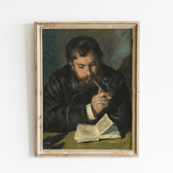Vintage Portrait of a Man Reading, Print of Antique Still Life Painting, Dark Moody Portrait, Print of Antique Oil Painting