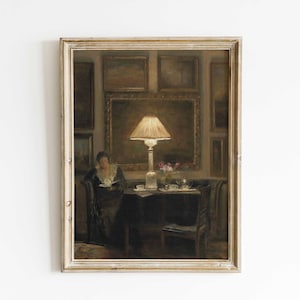 Moody Oil Painting Print – Reading Woman Portrait, Rustic Wall Art, Warm Vintage Decor, Printed by Hartsholme Prints