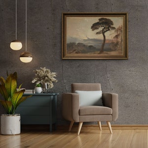 Romantic Sunset Landscape Art, Dark and Moody Antique Oil Painting, Premium Fine Art Print