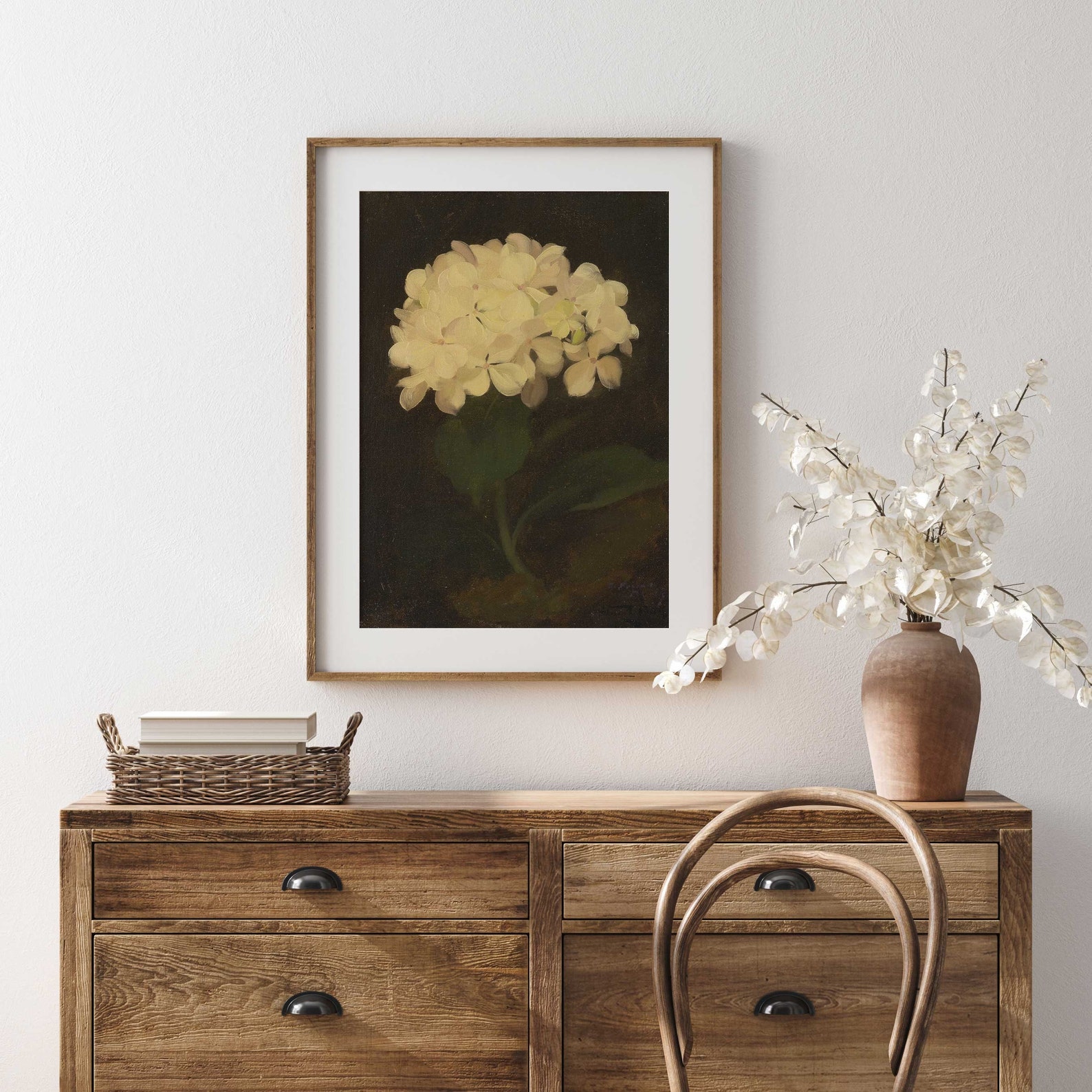 Hydrangea Painting, Vintage Still Life Print, Dark Moody Botanical Art ...