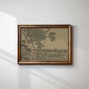 Schizzo d'arte di campagna antica, schizzo di paesaggio vintage malinconico, arredamento rustico da fattoria, stampato e spedito - Hartsholme Prints