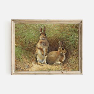 Vintage Woodland Kinderzimmer Wandkunst, zwei kleine Kaninchen, gedruckt und versandt - Hartsholme Prints