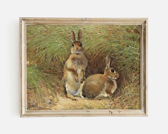 Vintage Woodland Nursery Wall Art, Two Little Rabbits, Printed and Shipped - Hartsholme Prints
