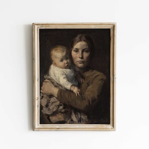 母と子のアートプリント、母性の壁アート、ヴィンテージ油絵、素朴な子供部屋の装飾、Hartsholme Printsによる印刷