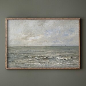 Vintage Meereslandschaft Ozean Druck, Küstenmalerei mit Gedämpft Bild 2