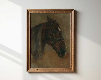 Antique Horse Head Painting Print: Earth Tones, Equine Wall Art