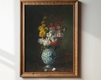 Vintage French Floral Print: Moody Wildflower Still Life, Farmhouse Decor