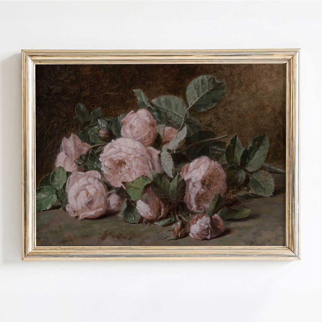 Antique Roses Still Life Print: Moody Floral Oil Painting - Etsy