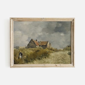 Cottage Landscape Painting Print, Antique Country Art, Farmhouse Decor, Mailed Print