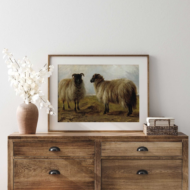 Vintage Sheep Painting Print: Earth Toned Farmhouse Wall Art - Etsy