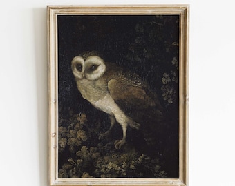 Vintage Barn Owl Print: Moody Forest, Dark Academia Wall Art