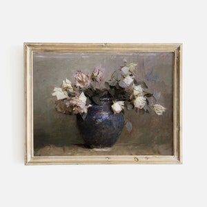 Roses Still Life Painting, Print of Vintage Oil Painting, Antique Painting of Bouquet of Flowers