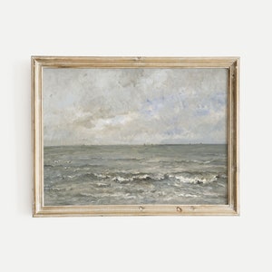 Vintage Meereslandschaft Ozean Druck, Küstenmalerei mit Gedämpft Bild 1
