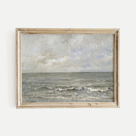 Vintage Seascape Ocean Print, Muted Coastal Painting
