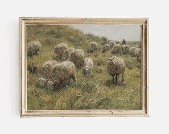 Schapenschilderij, vintage boerderijdieren muurkunst, gedrukt en verzonden - Hartsholme Prints