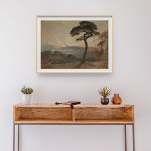 Romantic Sunset Landscape Art, Dark and Moody Antique Oil Painting, Premium Fine Art Print