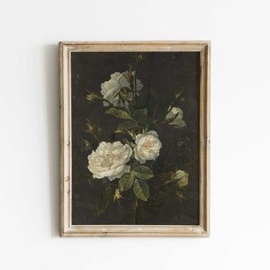 Roses French still life painting Print, Roses Vintage Art Print, Flower Print, Dark Antique Oil Painting, Farmhouse Decor