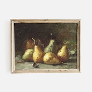 Vintage Pear Still Life Painting: Farmhouse Kitchen Art Print