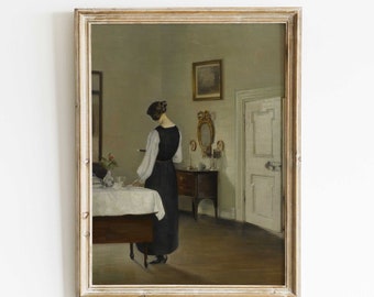 Impressão de retrato de mulher vintage: arte de sala de jantar do século XIX
