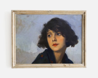 Stimmungsvolles französisches Frauen-Vintage-Portrait, antikes Ölgemälde