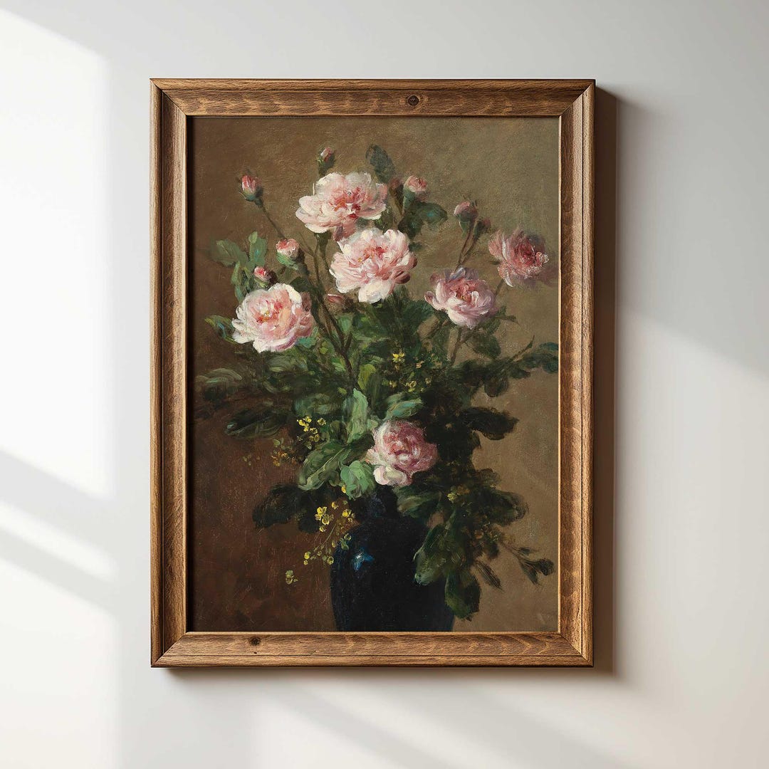 Vintage Rose Bouquet Print: Soft Pink Floral Still Life, French ...