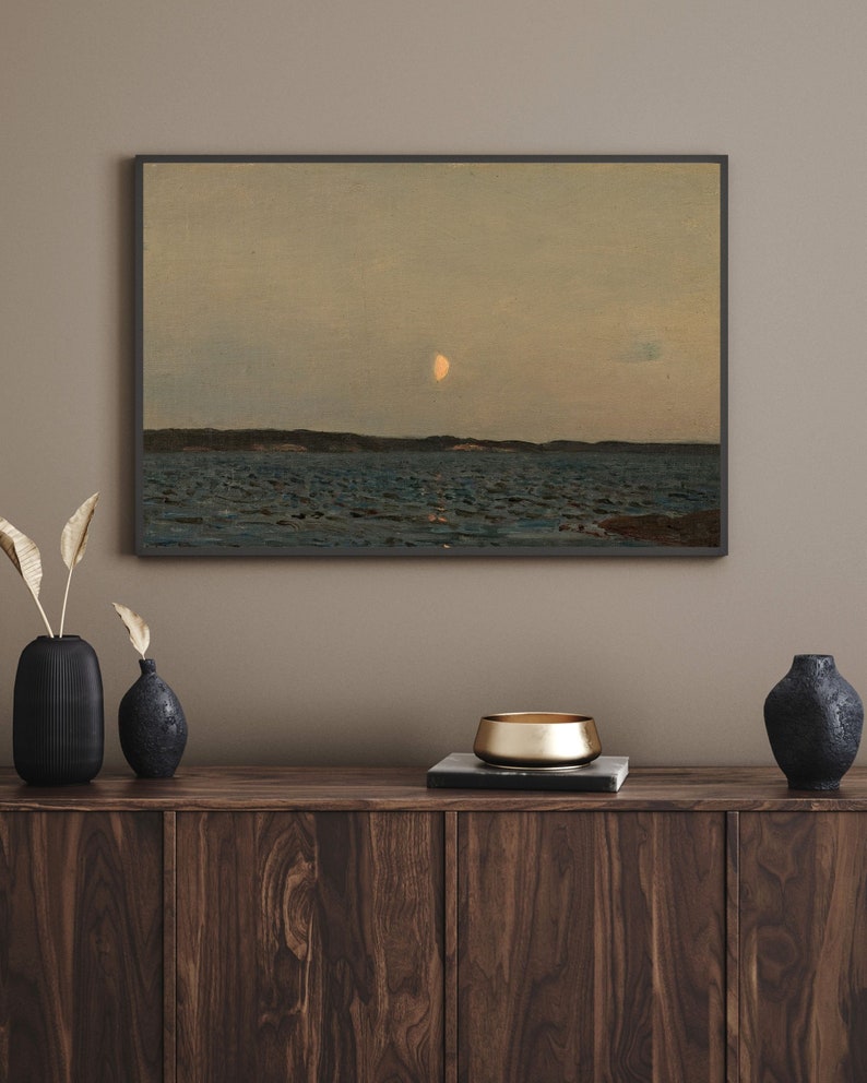 Vintage Moody Seascape | Dark Antique Wall Art, Night Ocean Painting, Printed and Shipped - Hartsholme Prints