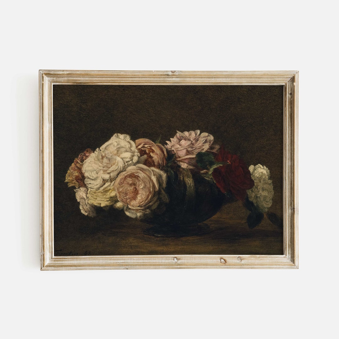Dark Floral Roses Art Print: Moody Still Life Painting - Etsy
