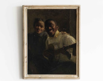 Vintage Portrait of Two Musicians, Print of Antique Oil Painting, Antique Art Print