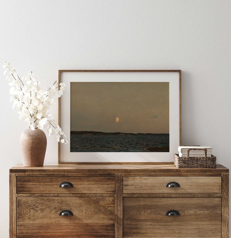 Vintage Moody Seascape | Dark Antique Wall Art, Night Ocean Painting, Printed and Shipped - Hartsholme Prints