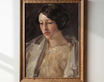Impresión de retrato de mujer elegante: pintura vintage melancólica, decoración romántica