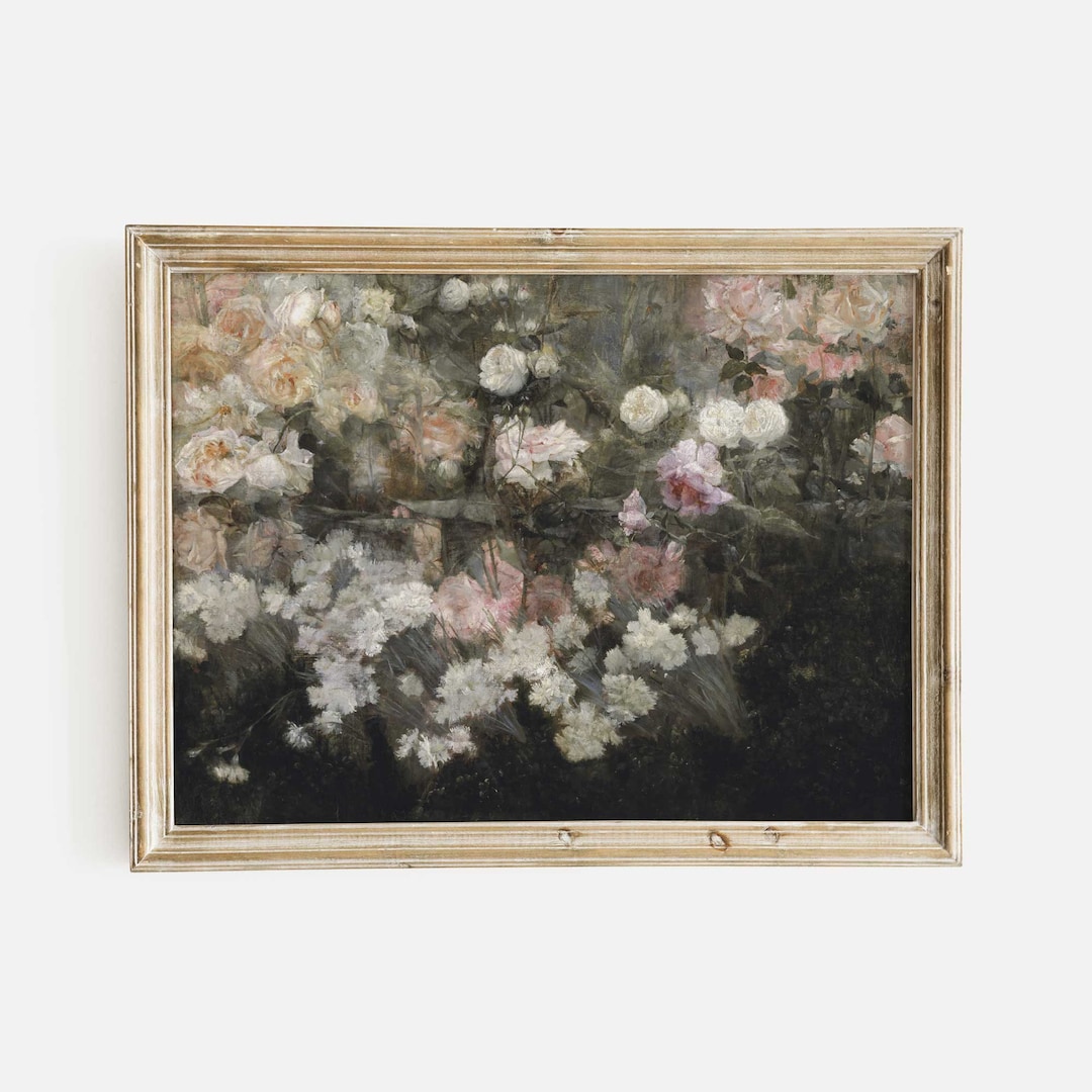 Moody Rose Garden Oil Painting, Printed and Shipped, Romantic Floral Wall Art, Hartsholme Prints