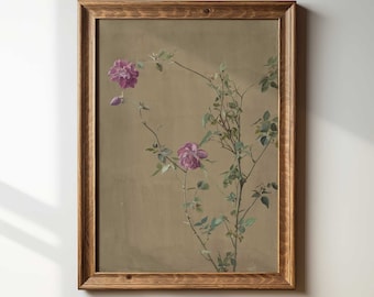 Pink Roses Botanical Print: Antique Victorian Watercolor Wall Art