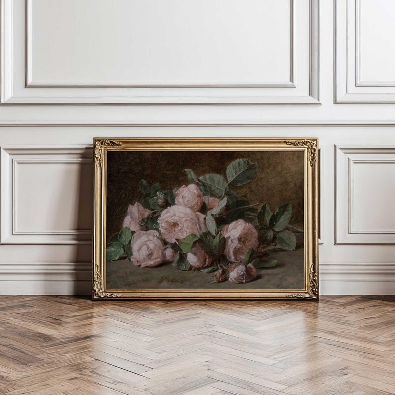 Antique Roses Still Life Print: Moody Floral Oil Painting - Etsy