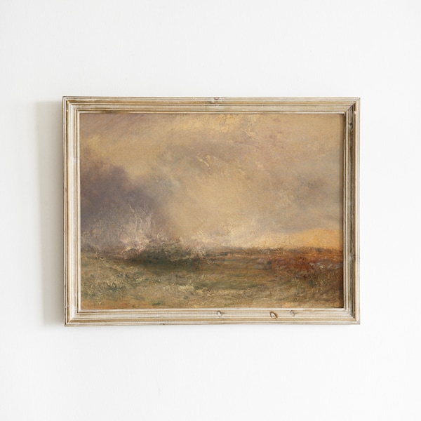 Peinture à l'huile antique de mer orageuse, vagues se brisant sur le rivage par Joseph Mallord William Turner, vieille peinture de paysage marin, impression d'art