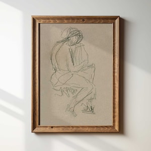 Antique Line Drawing: Vintage Sketch Portrait Art Print