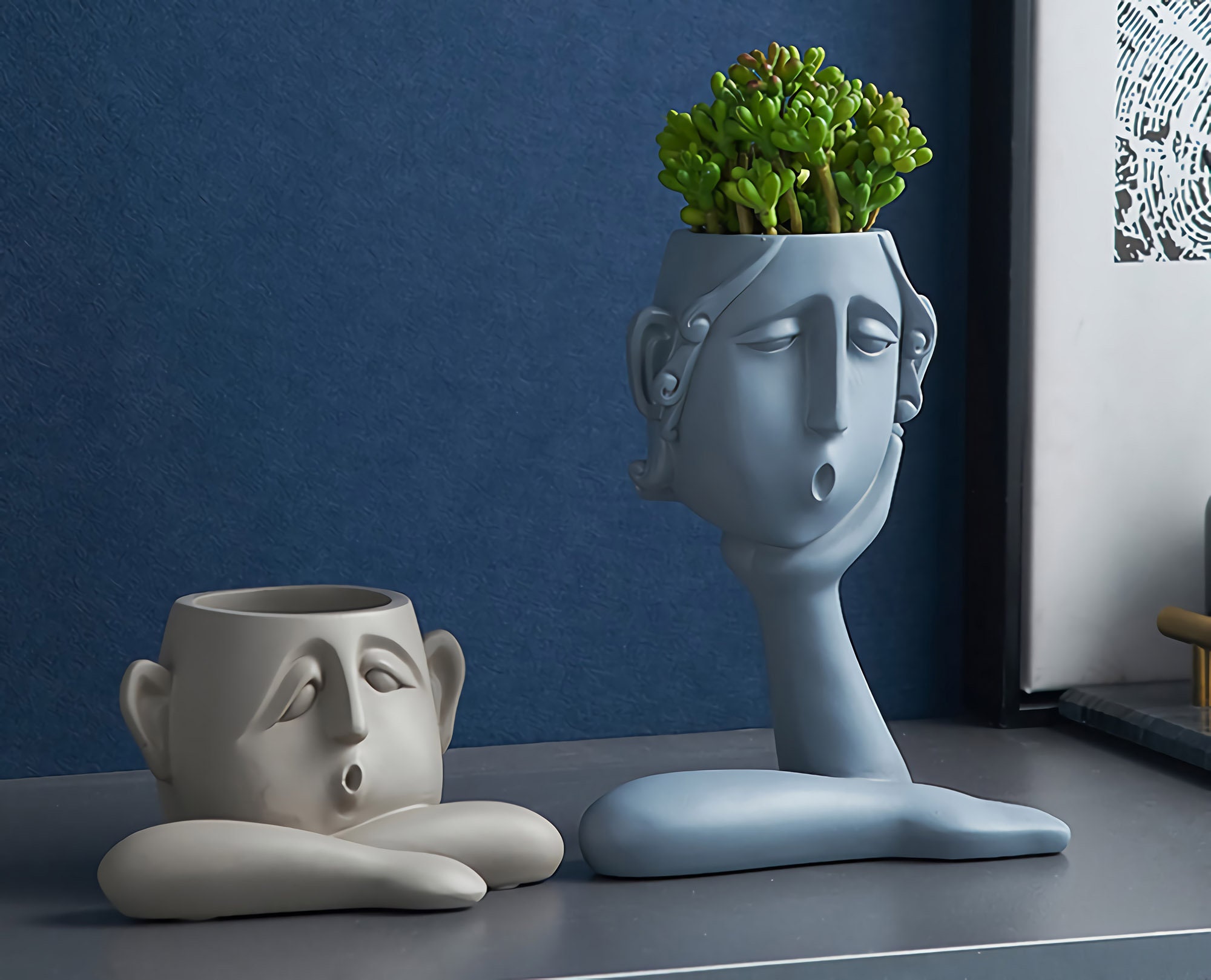 Abstract Flower Pot Head Portrait Resin Succulent Pot Modern Etsy