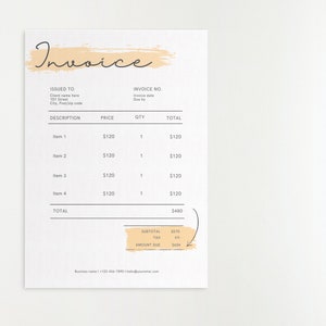 May include: A simple invoice template with a hand-drawn title and a table listing items, prices, quantities, and totals. The invoice includes a subtotal, tax, and amount due.