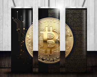Bitcoin, Crypto 20oz Skinny Tumbler Sublimation Designs, Descarga digital PNG recta, Dinero, Dinero digital, Bitcoin Wrap, Dinero digital.