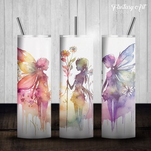 Little Fairies 20oz Skinny Tumbler Diseños de sublimación, Descarga digital PNG recta, Envoltura de hadas, Envoltura de fantasía