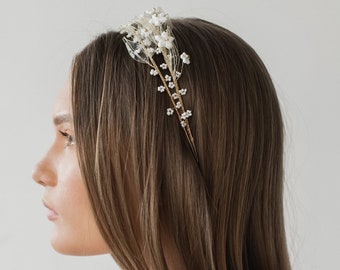 FARET | double wedding headband - Boho style, clay flowers and resin leaves, fairy tale style