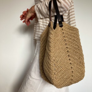 Crochet tote jute bag Eco shopping bag  Hand jute shopper bag Crochet jute shopper bag
