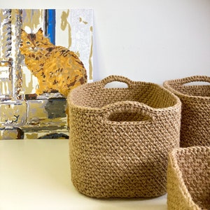 Crochet jute basket,Eco friendly baskets, Nursery home jute storage