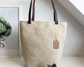 Tote Shopping Bag Polyester Rope Crochet Handmade Bag Crochet Tote Bag