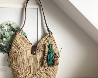 Casual crochet jute bag Summer knitted jute bag Shopper jute beach summer bag Eco-friendly bag