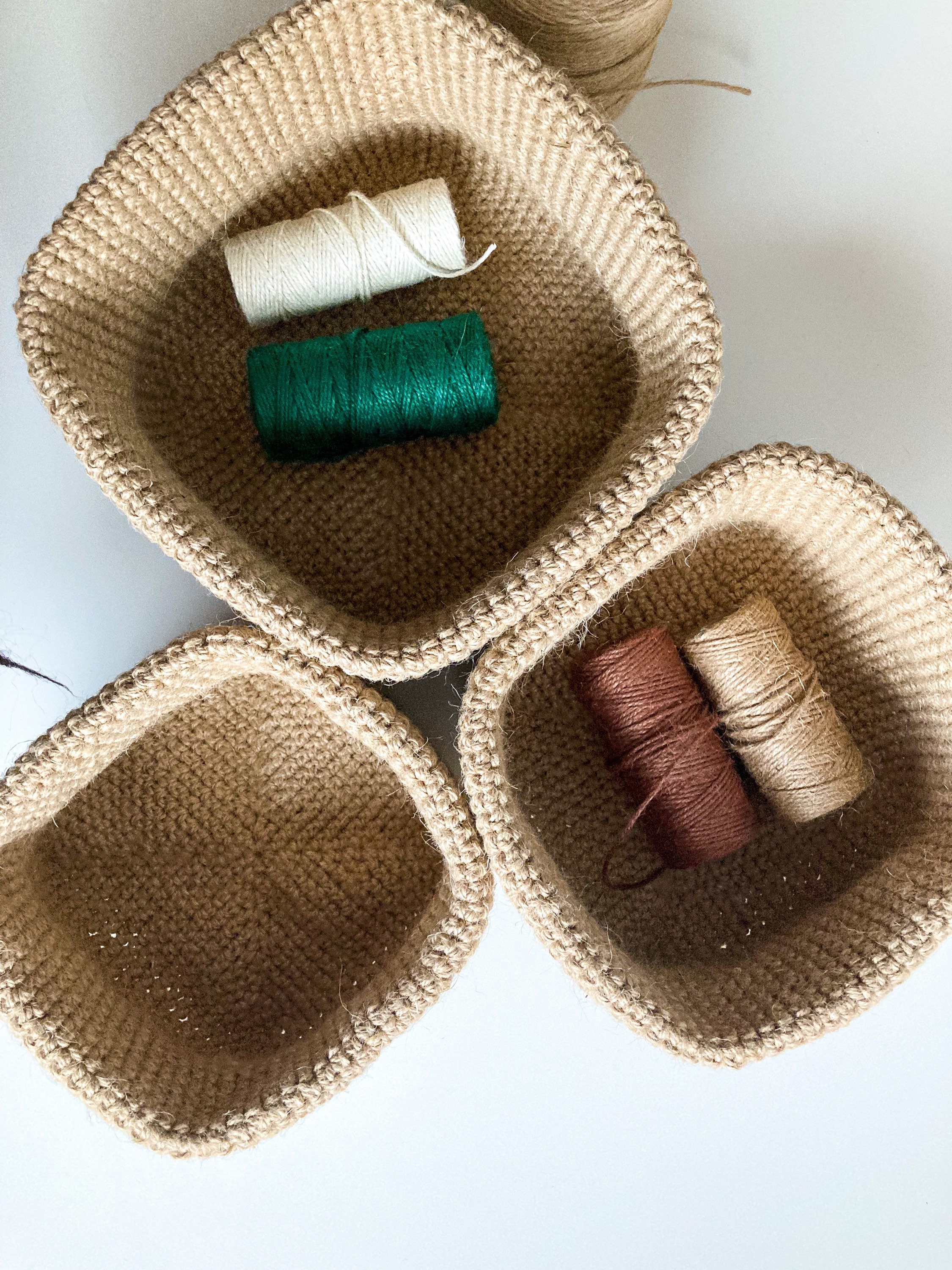 Set of 3 Crochet Jute Baskets Eco Decorative Baskets Set Etsy