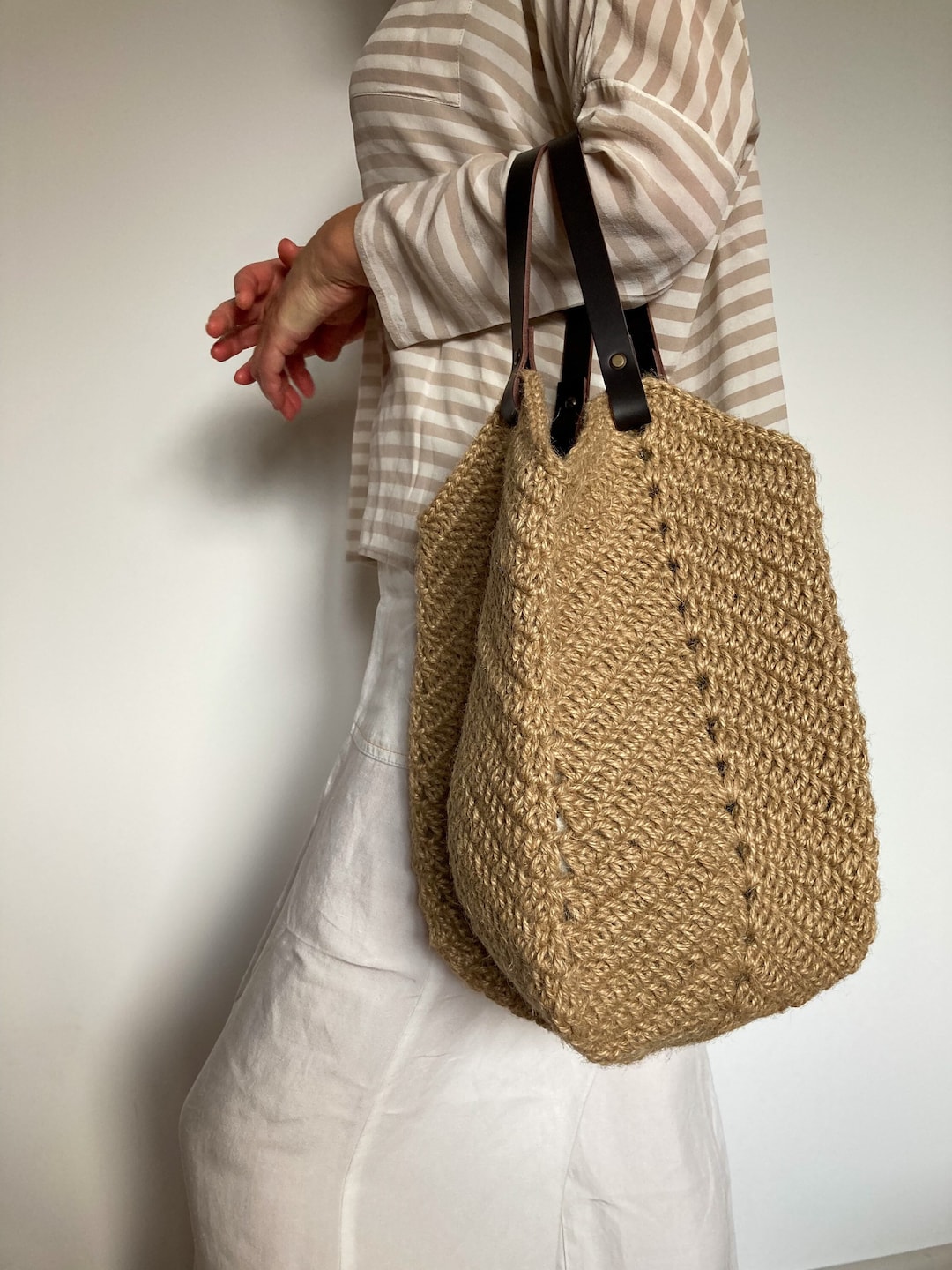 Crochet Tote Jute Bag Eco Shopping Bag Hand Jute Shopper Bag - Etsy