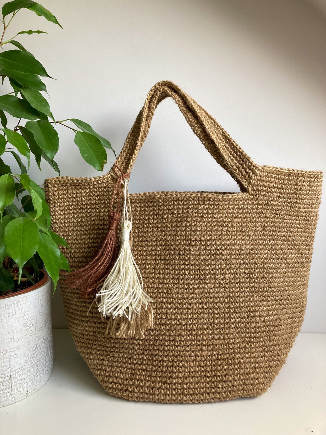 Jute Bag Large Crochet Tote Beach Bag Eco Shopper Jute Bag - Etsy