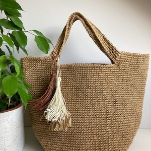 Jutetasche Große häkeln Tote Strandtasche Eco Shopper Jutetasche Schulter lässig Jute Strandtasche
