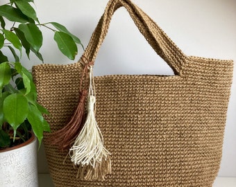 Bolsa de yute tejida a crochet: bolsa grande ecológica para la playa